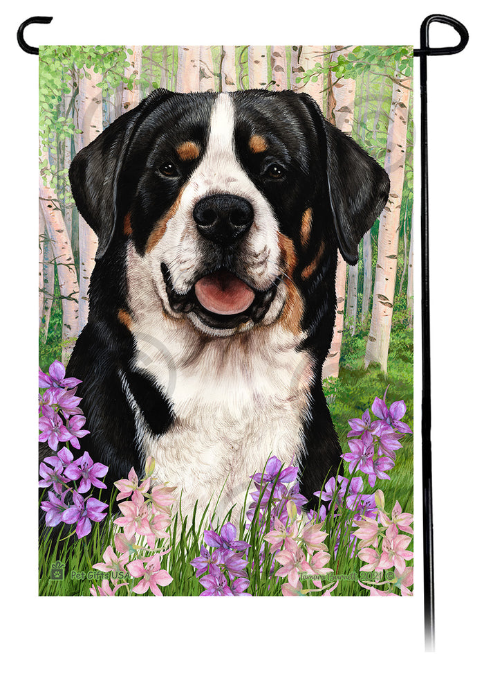 Greater Swiss Mountain Dog Spring Flowers Garden Flags
