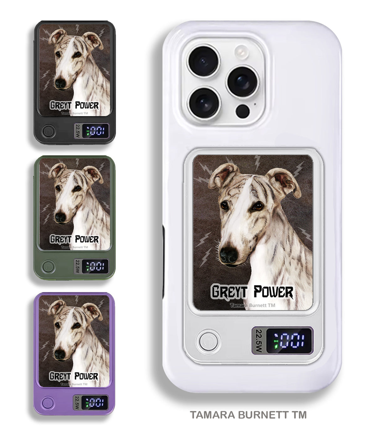 Greyhound Fawn Brindle and White Phone Bank Wireless Charger