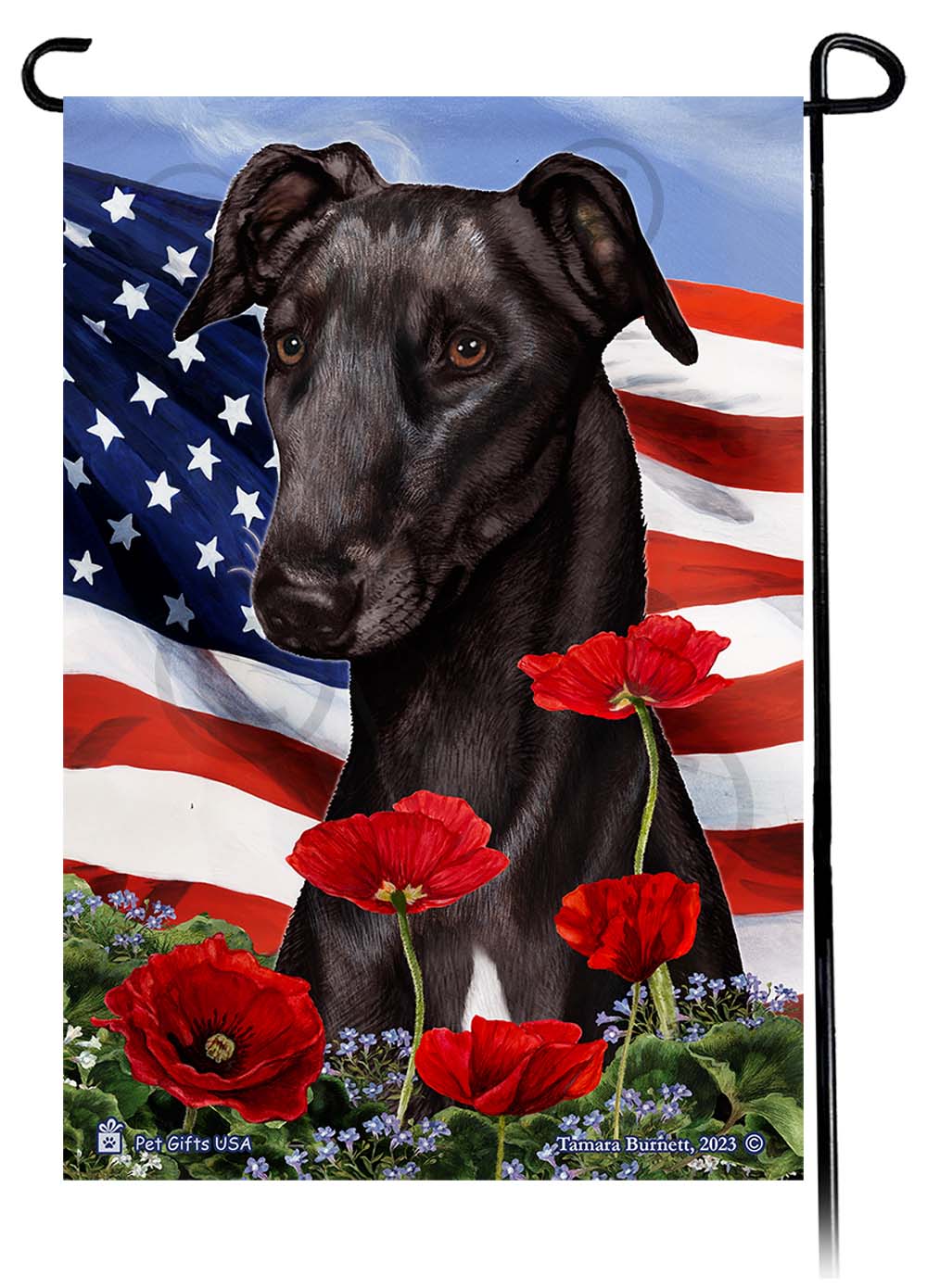 Greyhound Patriotic Flowers Garden Flags