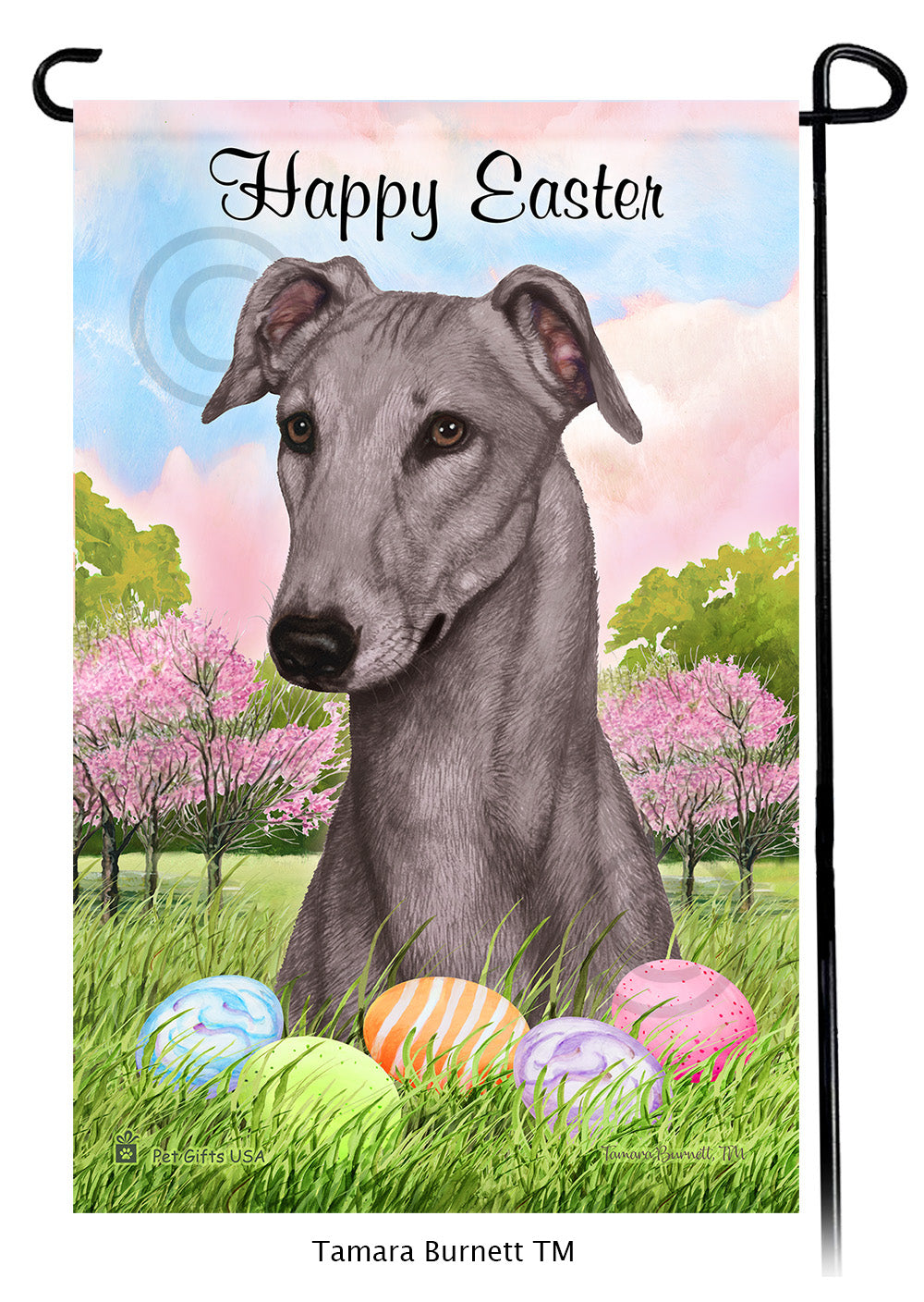 Greyhound Happy Easter - Garden Flag