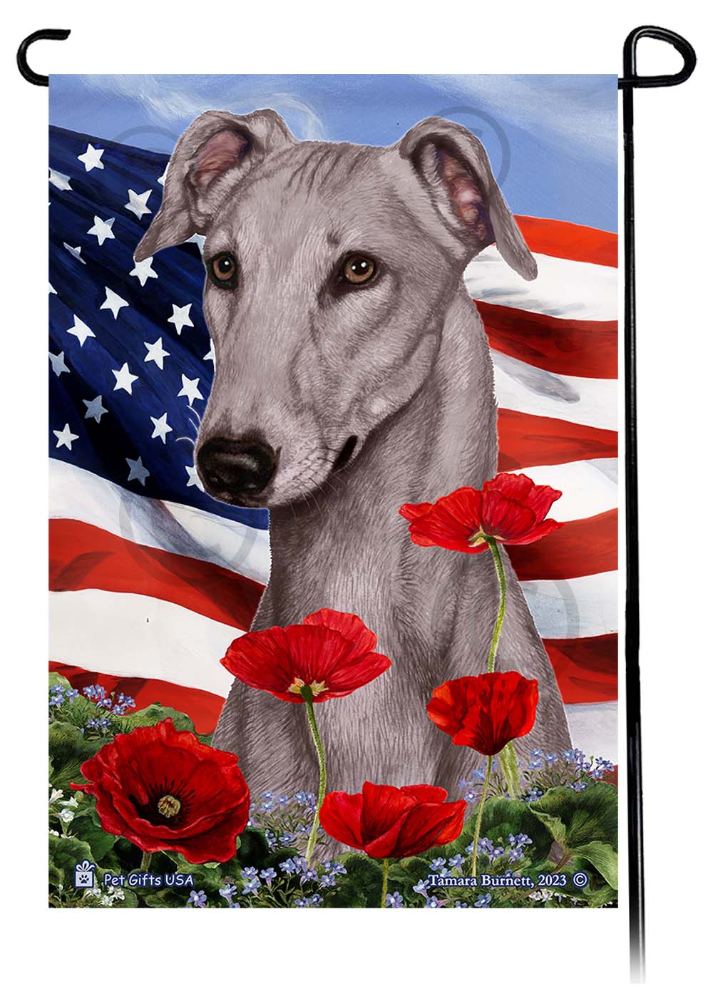 Greyhound Patriotic Flowers - Garden Flag