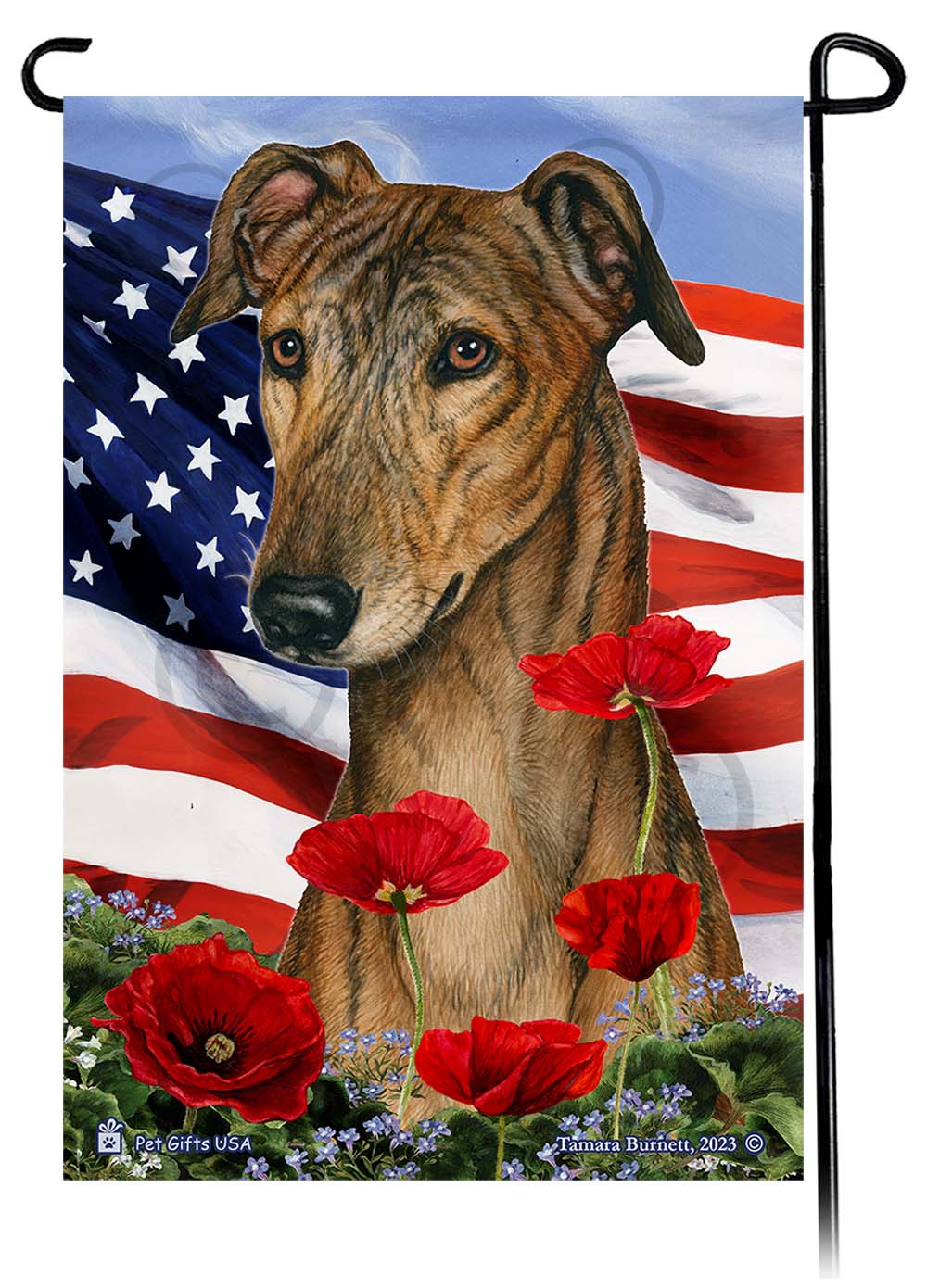 Greyhound Patriotic Flowers - Garden Flag