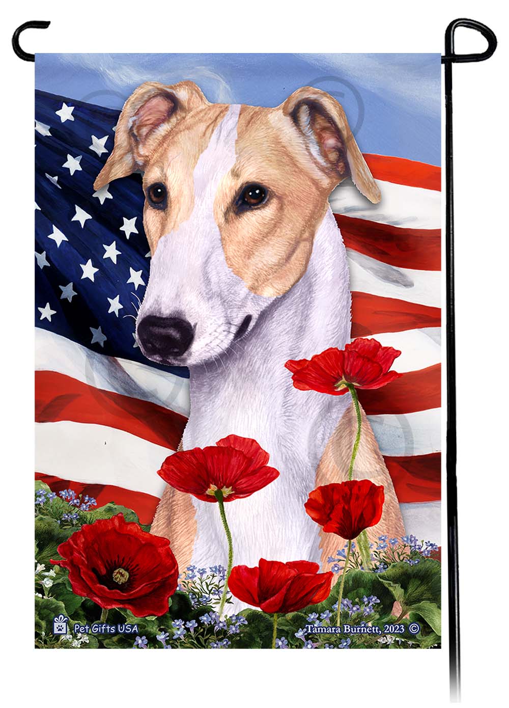 Greyhound Patriotic Flowers - Garden Flag