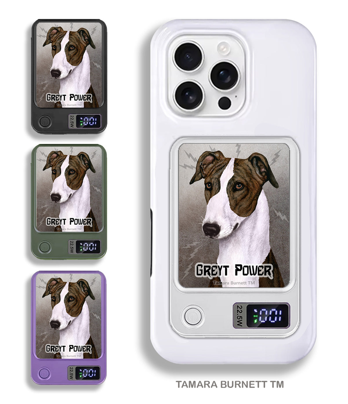 Greyhound Dark Brindle and White Phone Bank Wireless Charger