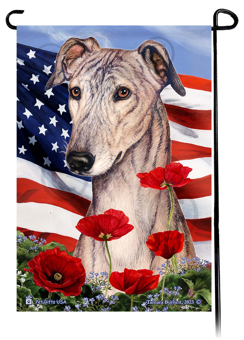 Greyhound Patriotic Flowers - Garden Flag