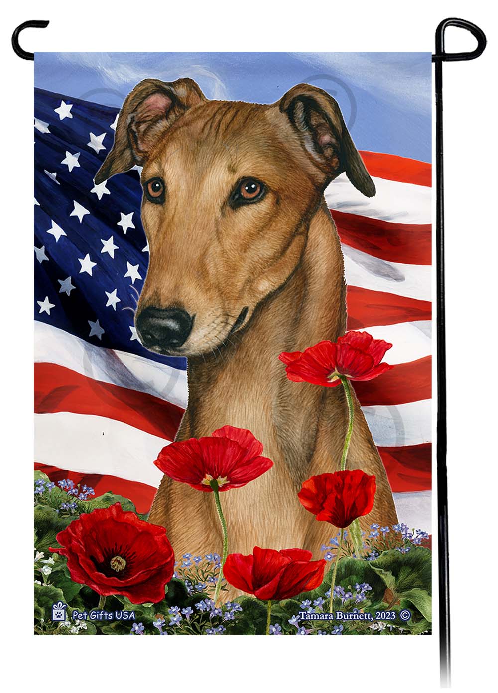 Greyhound Patriotic Flowers - Garden Flag