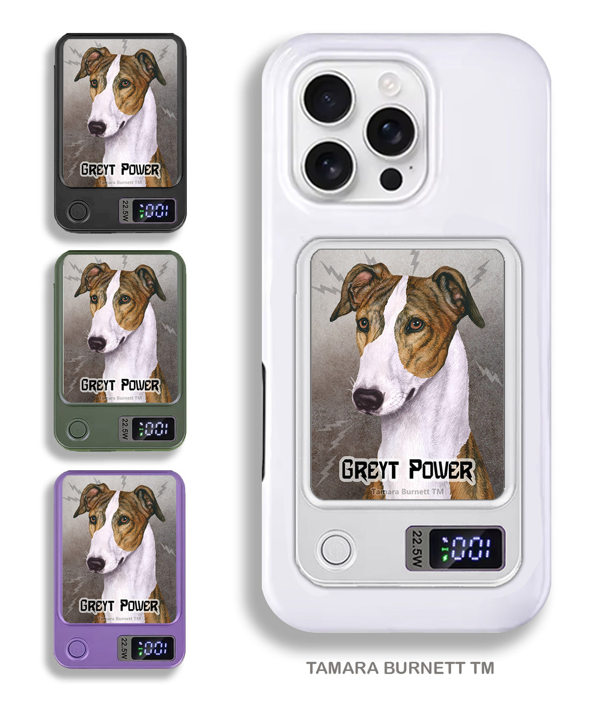 Greyhound Red Brindle and White Phone Bank Wireless Charger