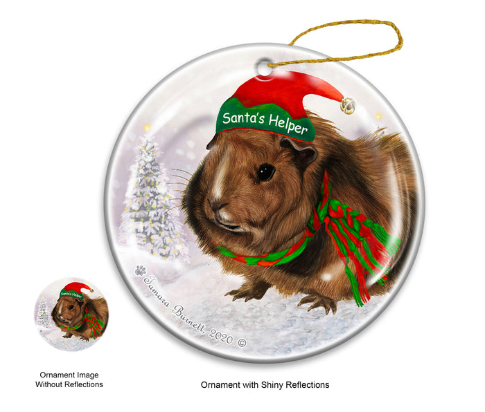 Guinea Pig Abyssinian - Santa's Helper Ornament