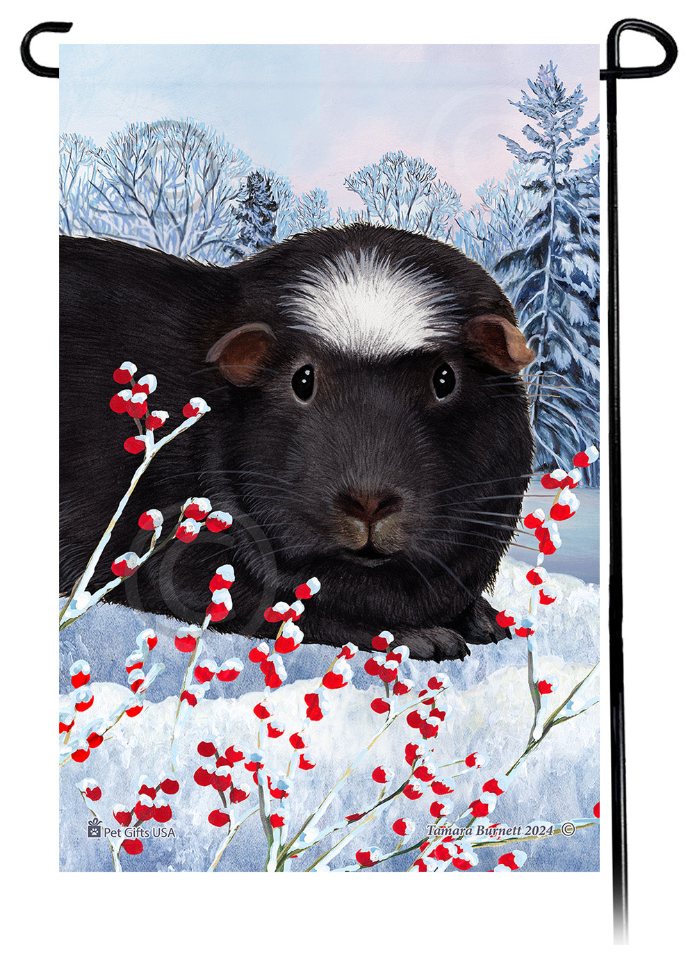 Black Crested Guinea Pig Winterberries Garden Flags