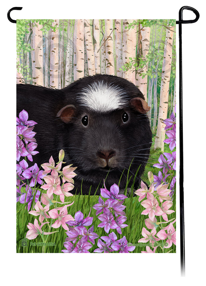 Black Crested Guinea Pig Spring Flowers Garden Flags
