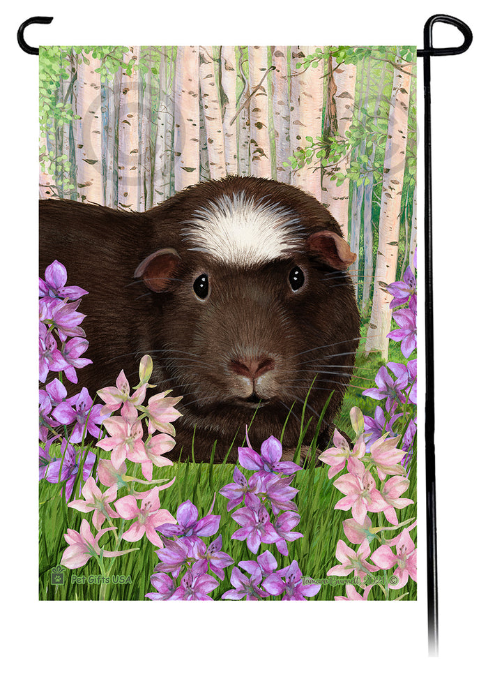 Chocolate Crested Guinea Pig Spring Flowers Garden Flags