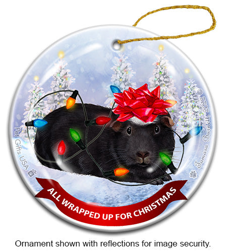 Guinea Pig Crested Black and White All Wrapped Up Ornament