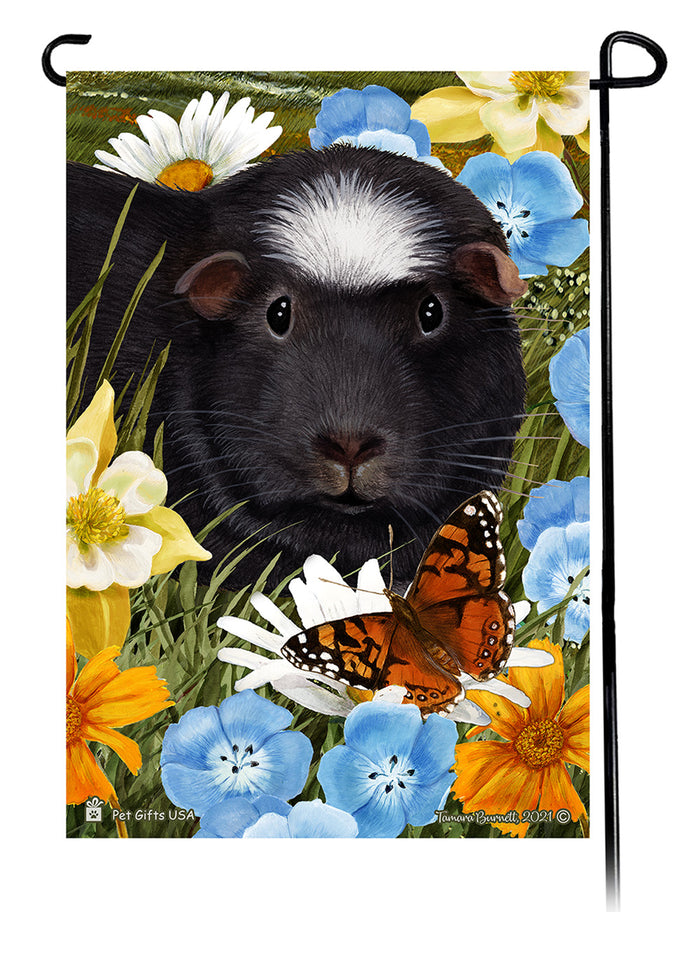 Black Crested Guinea Pig Summer Flowers Garden Flags