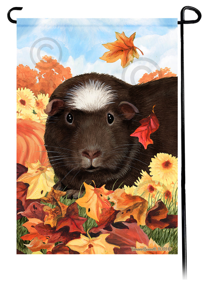 Chocolate Crested Guinea Pig Falling Leaves Garden Flags