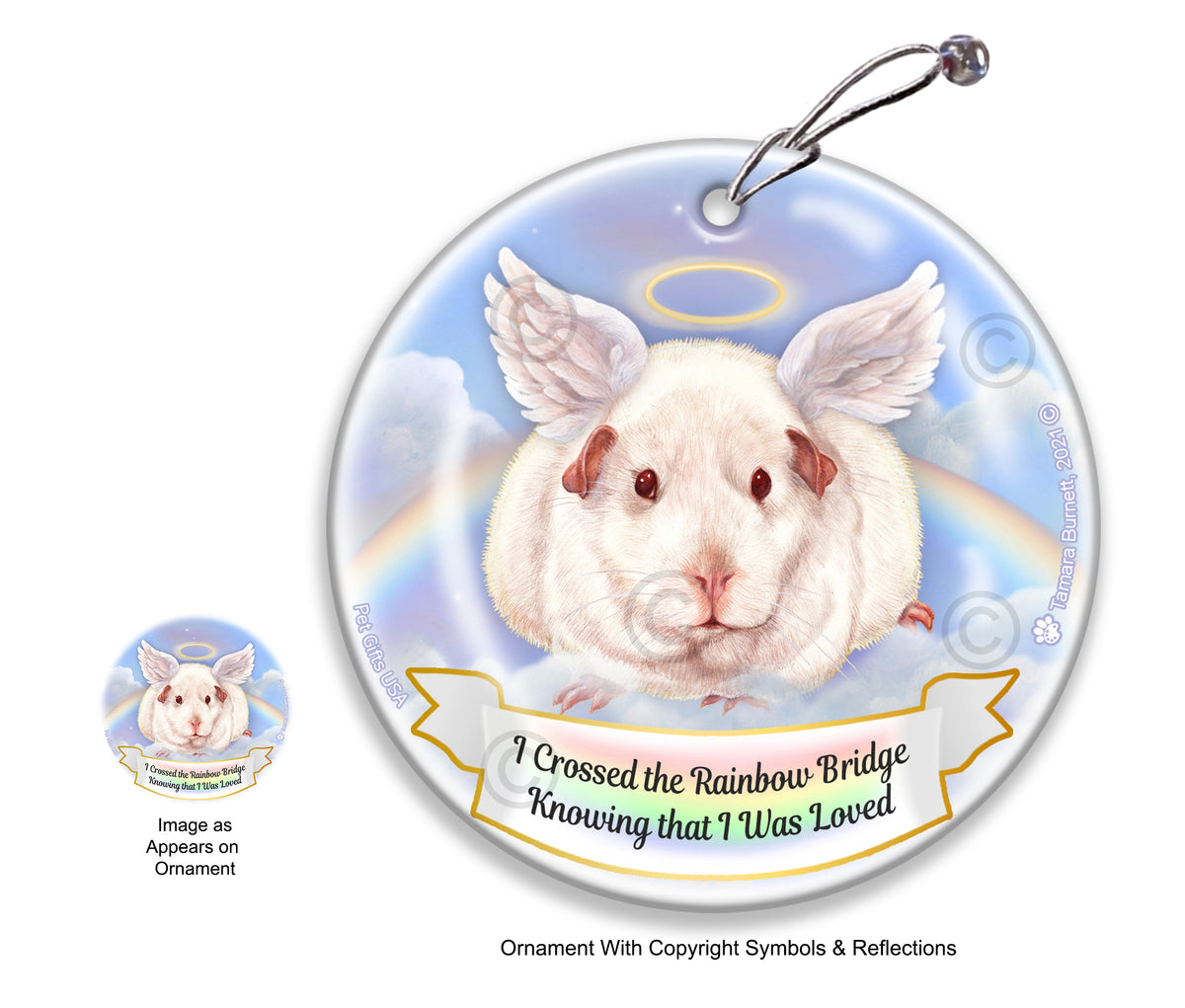 Guinea Pig Pink Eyed White Rainbow Bridge Memorial Ornament