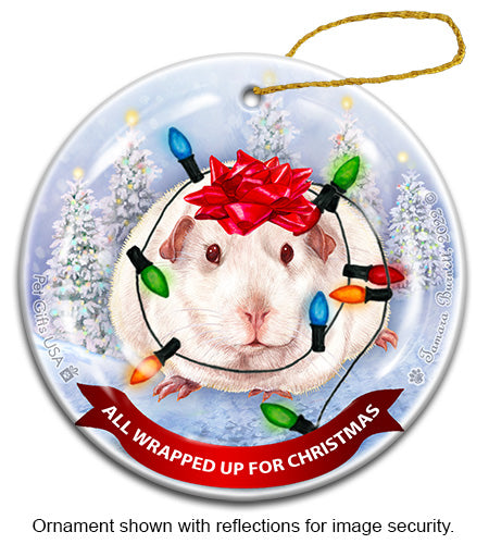 Guinea Pig Pink Eyed White All Wrapped Up Ornament