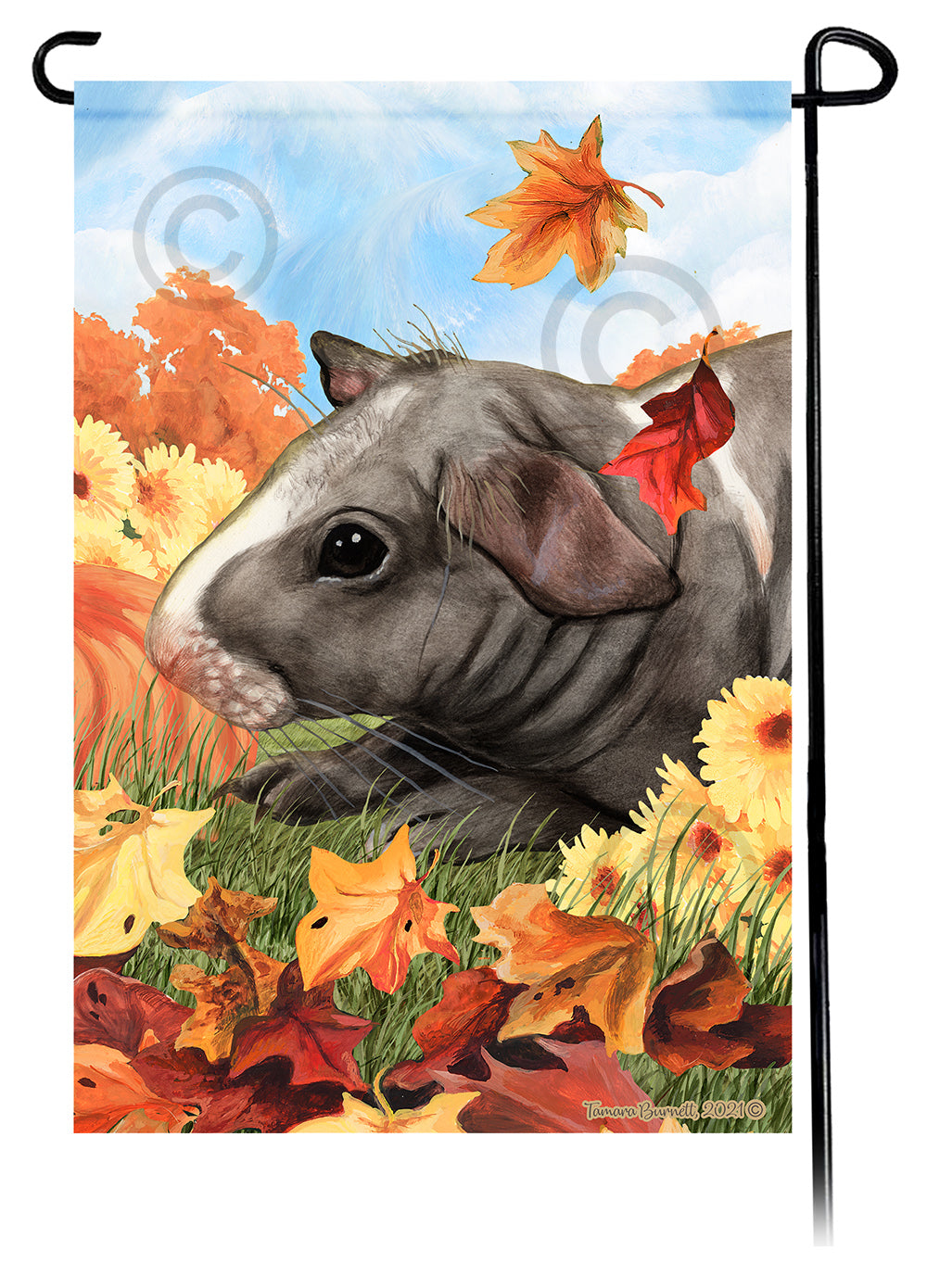 Skinny Hairless Guinea Pig Falling Leaves Garden Flags