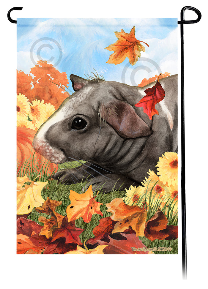 Skinny Hairless Guinea Pig Falling Leaves Garden Flags