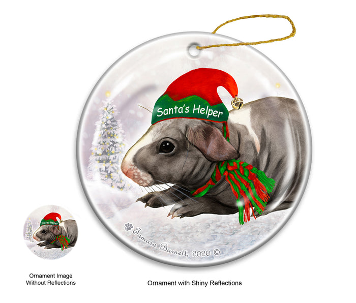 Guinea Pig Skinny Hairless - Santa's Helper Ornament