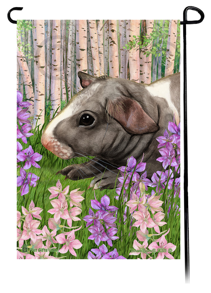 Skinny Hairless Guinea Pig Spring Flowers Garden Flags
