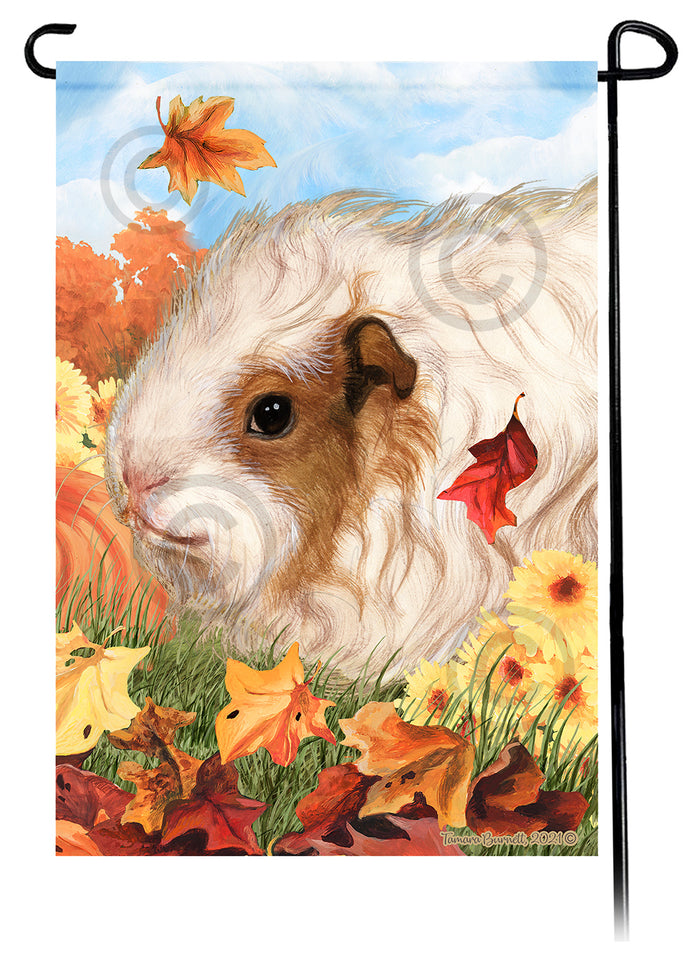 Texel Guinea Pig Falling Leaves Garden Flags