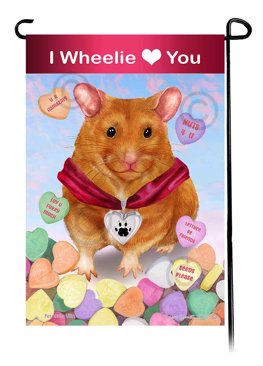 Cinnamon Hamster Valentine Sweetheart Garden Flags