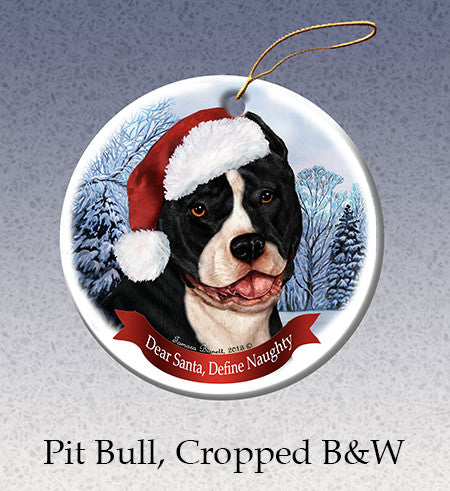 Pit Bull Cropped Black and White Ornament
