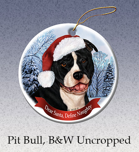 Pit Bull Uncropped Black and White Ornament