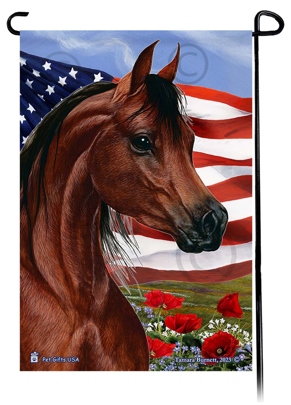Arabian Horse Patriotic Flowers Garden Flags