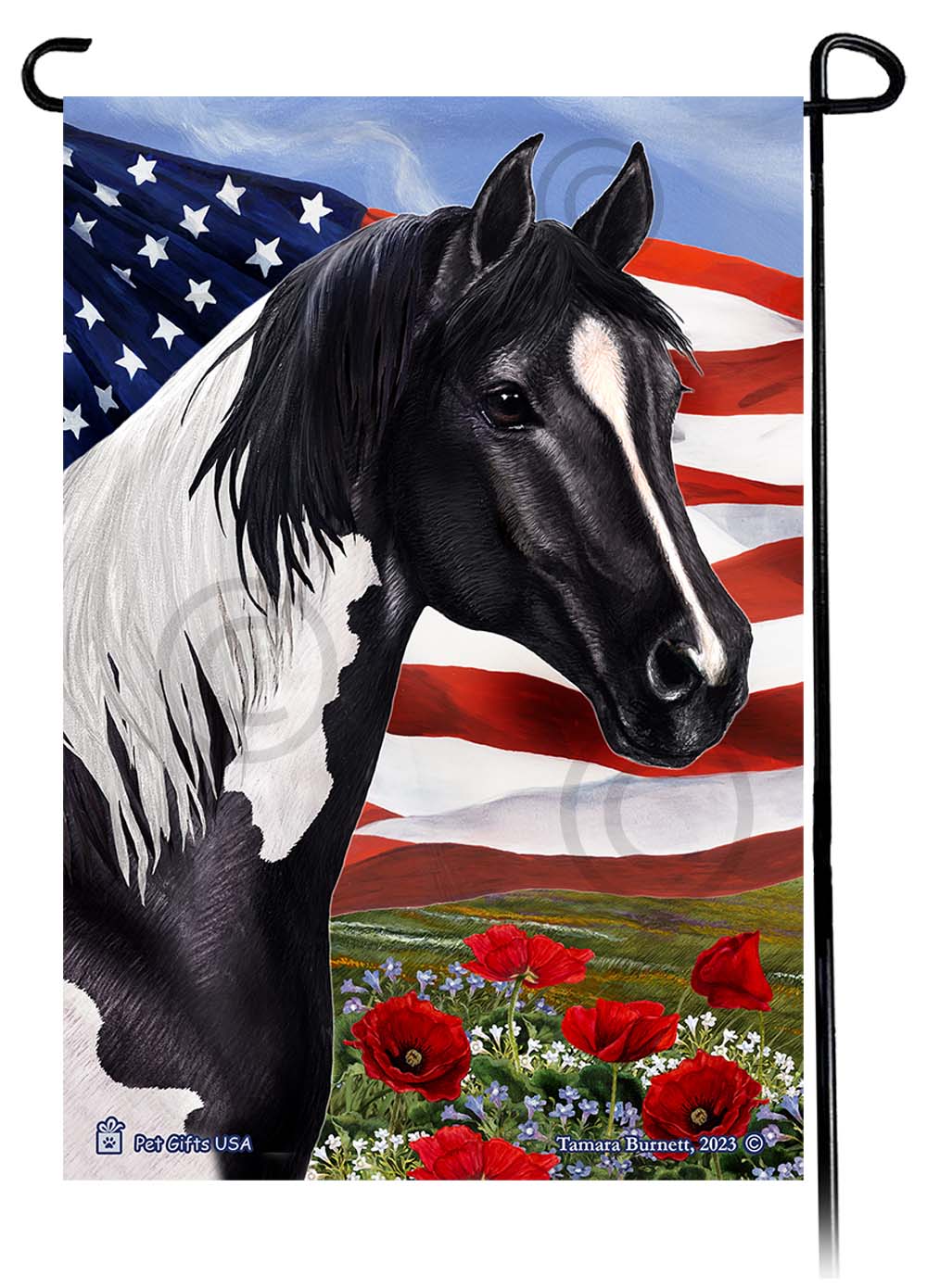 American Paint Horse Patriotic Flowers - Garden Flag