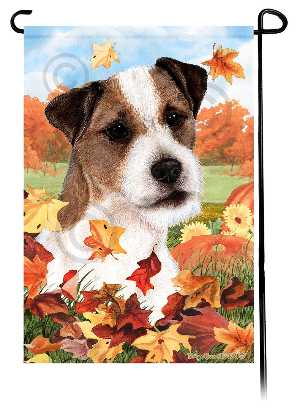 Jack Russell Terrier Falling Leaves - Garden Flag