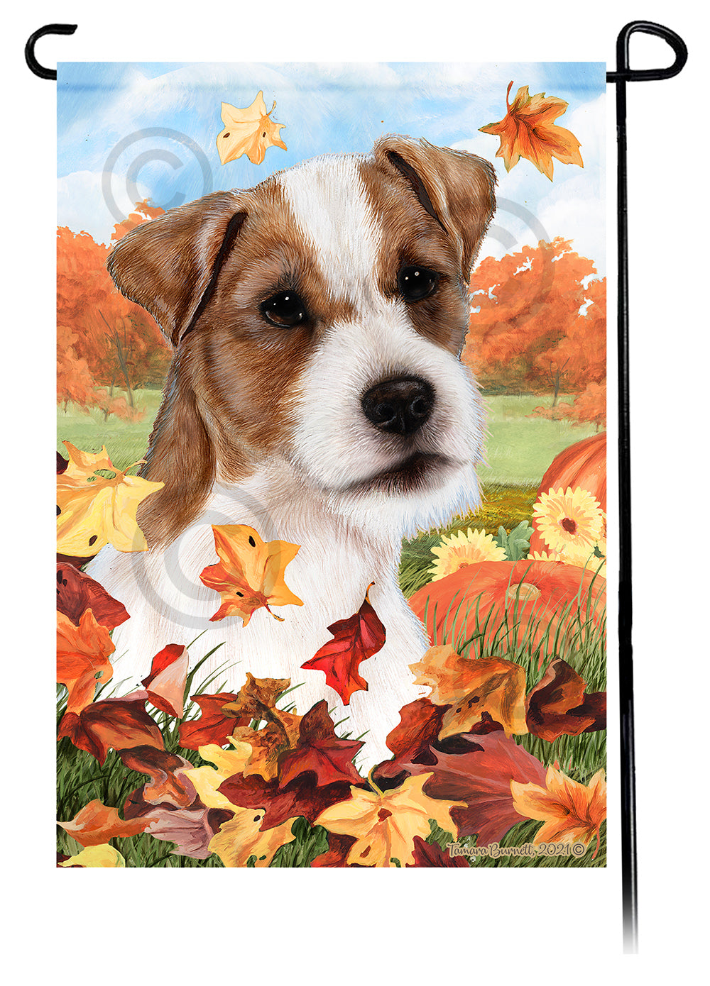 Jack Russell Terrier Falling Leaves - Garden Flag