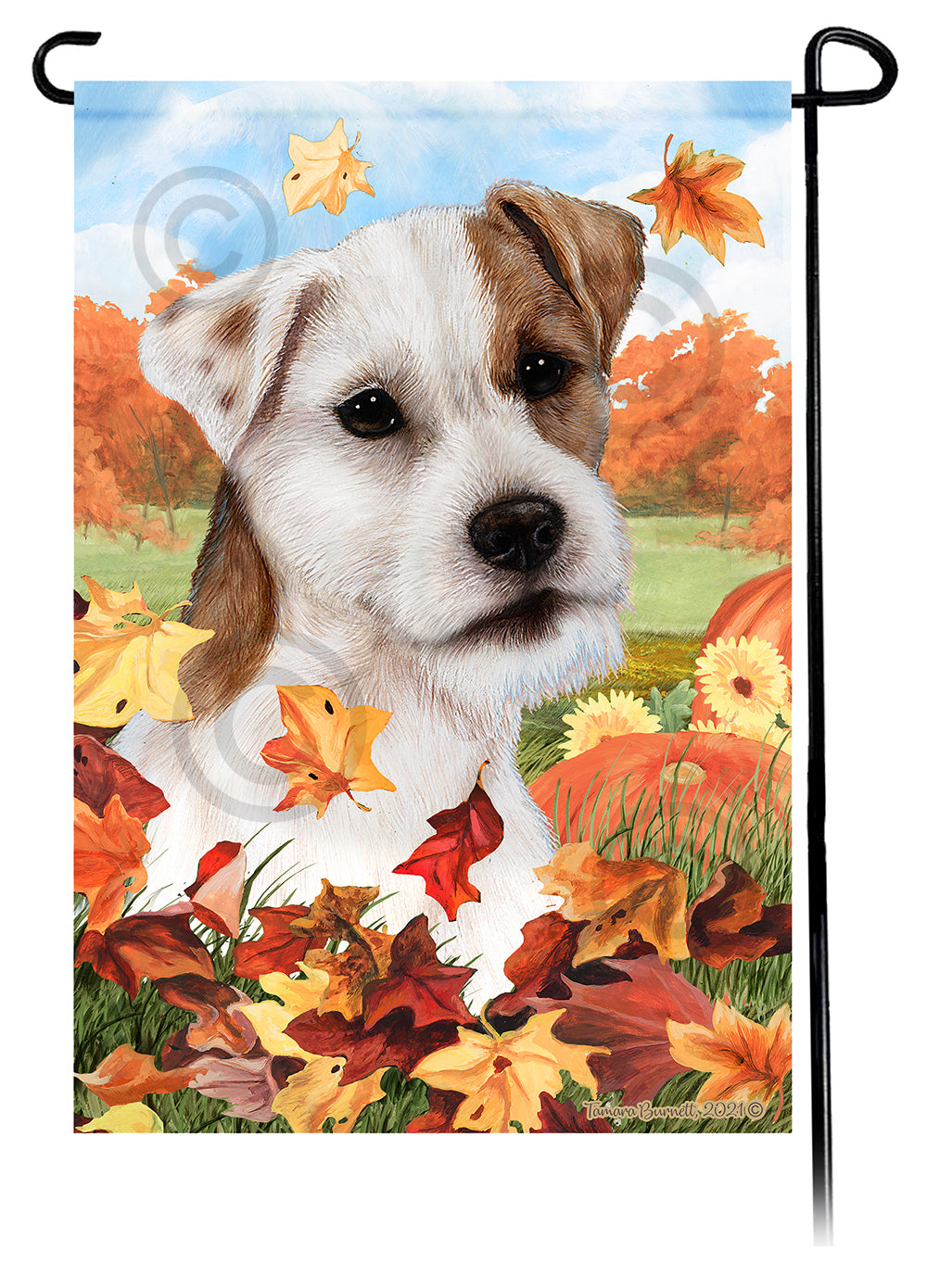 Jack Russell Terrier Falling Leaves - Garden Flag