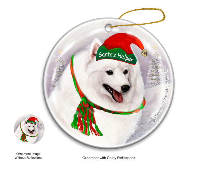 Japanese Spitz White - Santa's Helper Ornament