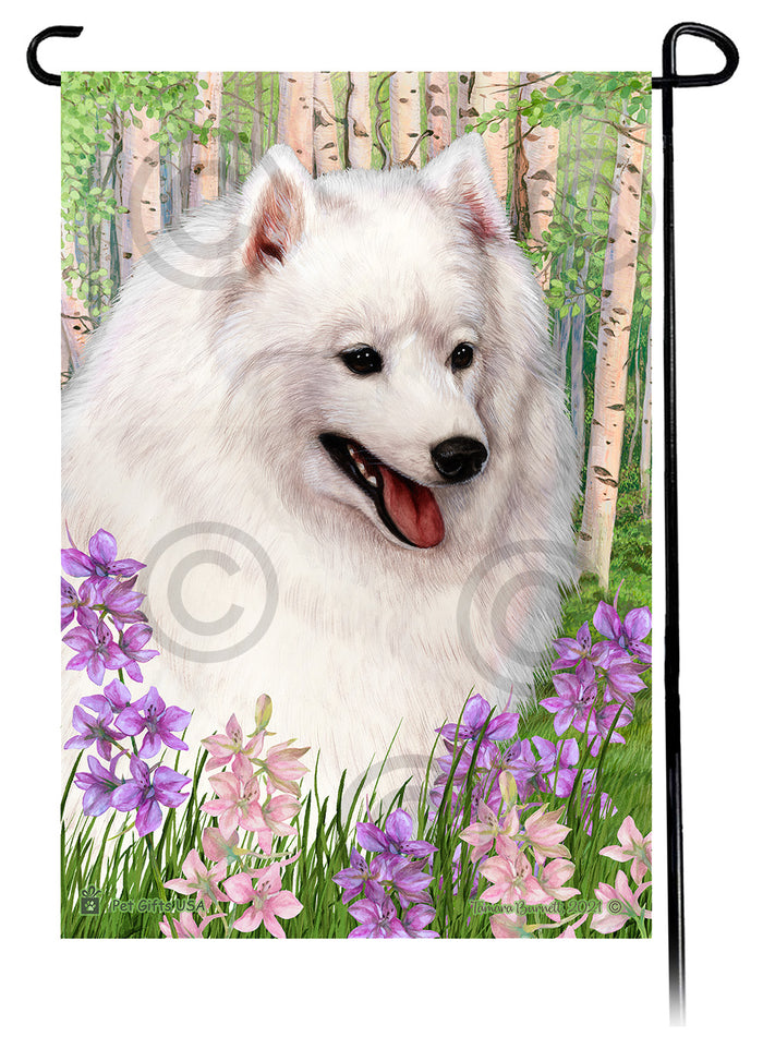 Japanese Spitz Spring Flowers Garden Flags