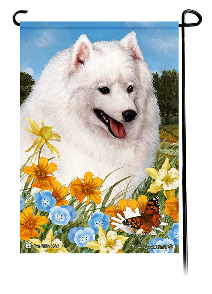 Japanese Spitz Summer Flowers Garden Flags