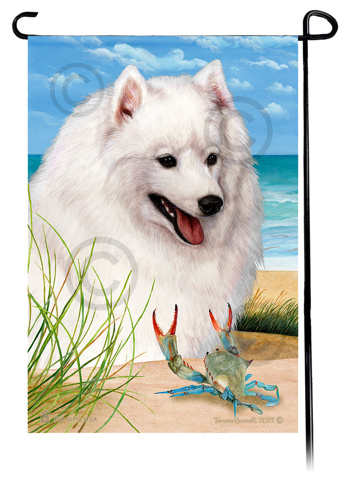 Japanese Spitz Summer Flowers Garden Flag