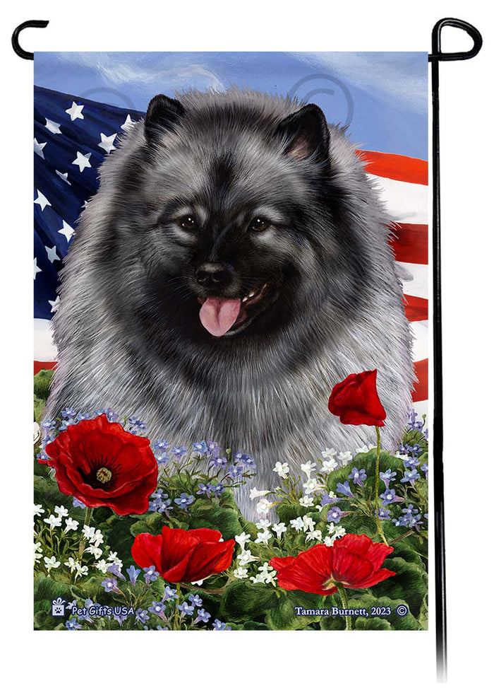 Keeshond Patriotic Flowers Garden Flags