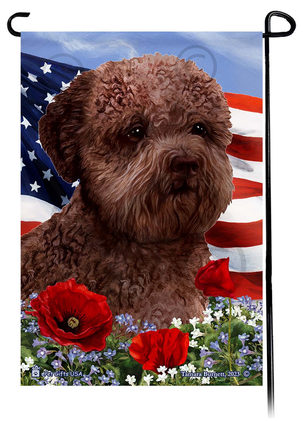 Lagotto Romagnolo Patriotic Flowers Garden Flags
