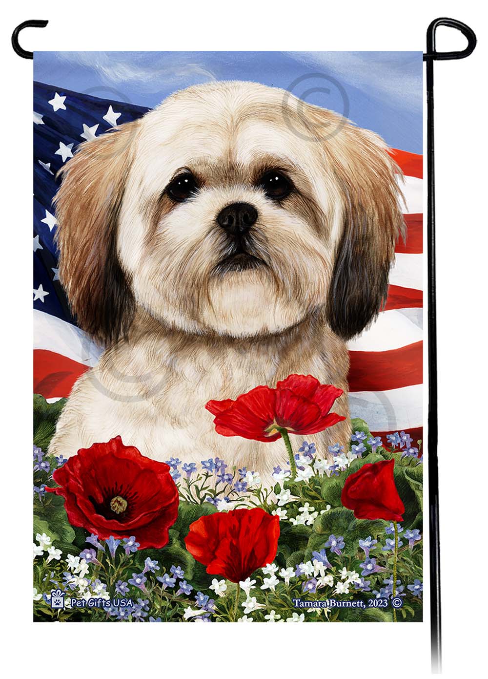 Lhasa Apso Patriotic Flowers Garden Flags