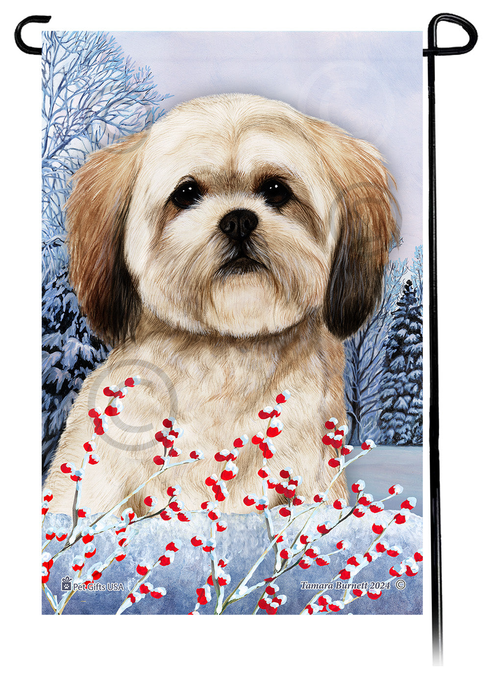 Lhasa Apso Winterberries Garden Flags