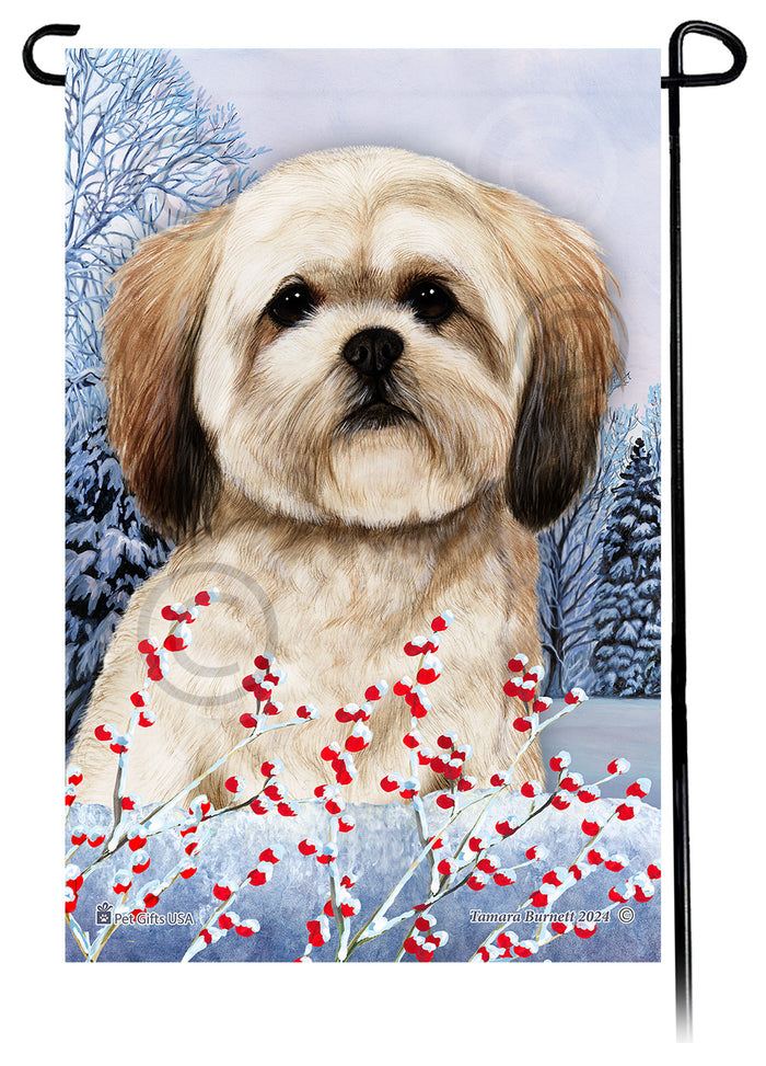 Lhasa Apso Winterberries Garden Flags