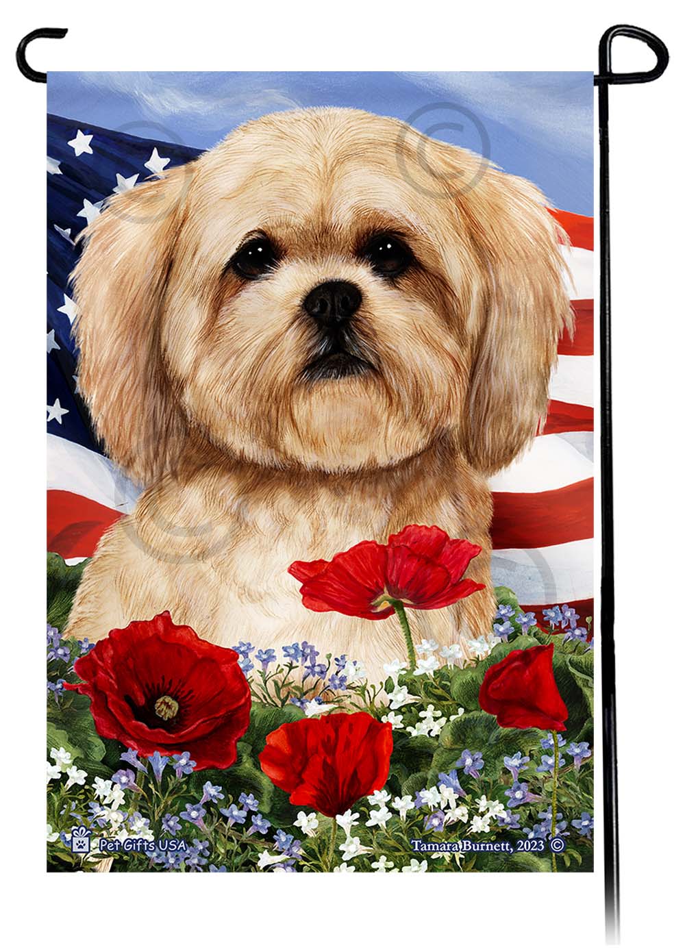 Lhasa Apso Patriotic Flowers - Garden Flag