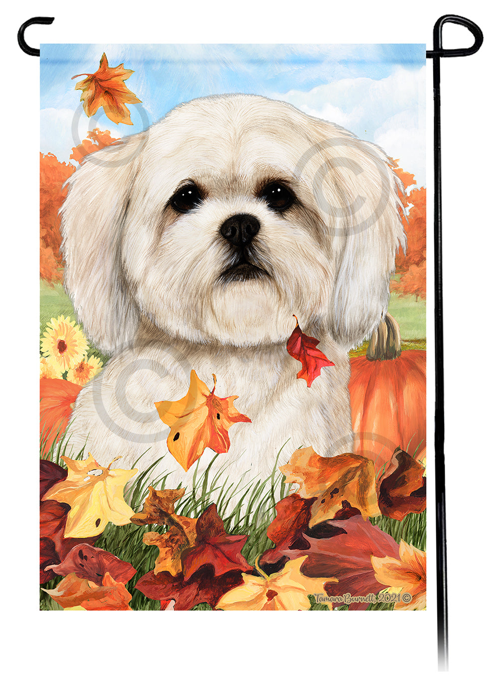 Lhasa Apso Falling Leaves - Garden Flag
