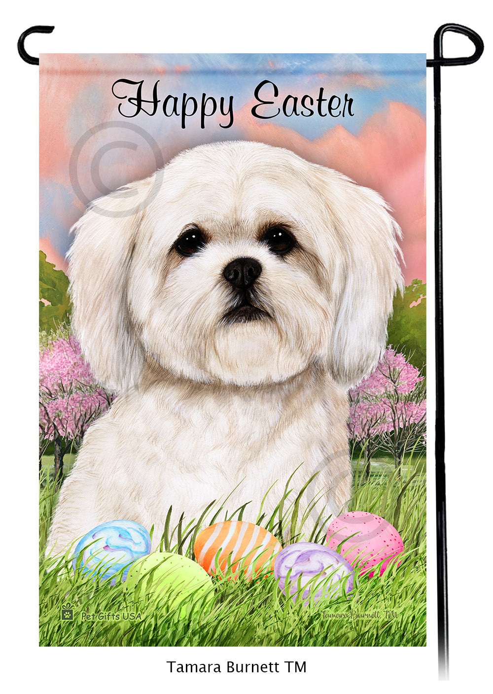 Lhasa Apso Happy Easter - Garden Flag