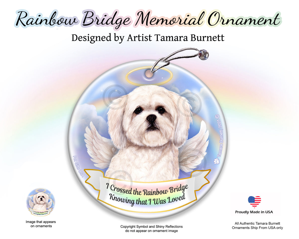 Maltipoo White Rainbow Bridge Memorial Ornament