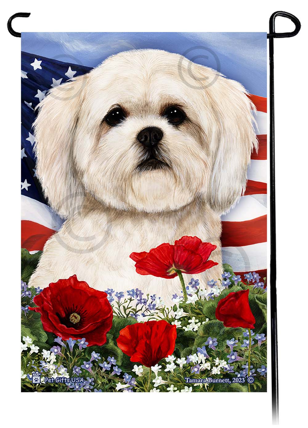Lhasa Apso Patriotic Flowers - Garden Flag