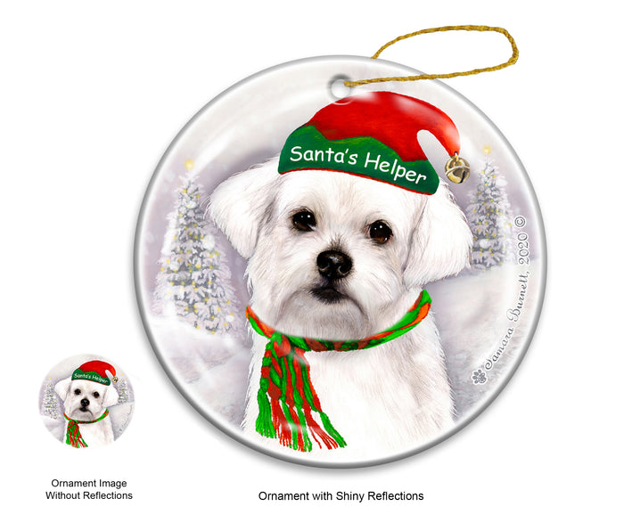 Maltese White - Santa's Helper Ornament