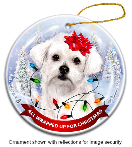 Maltese White All Wrapped Up Ornament