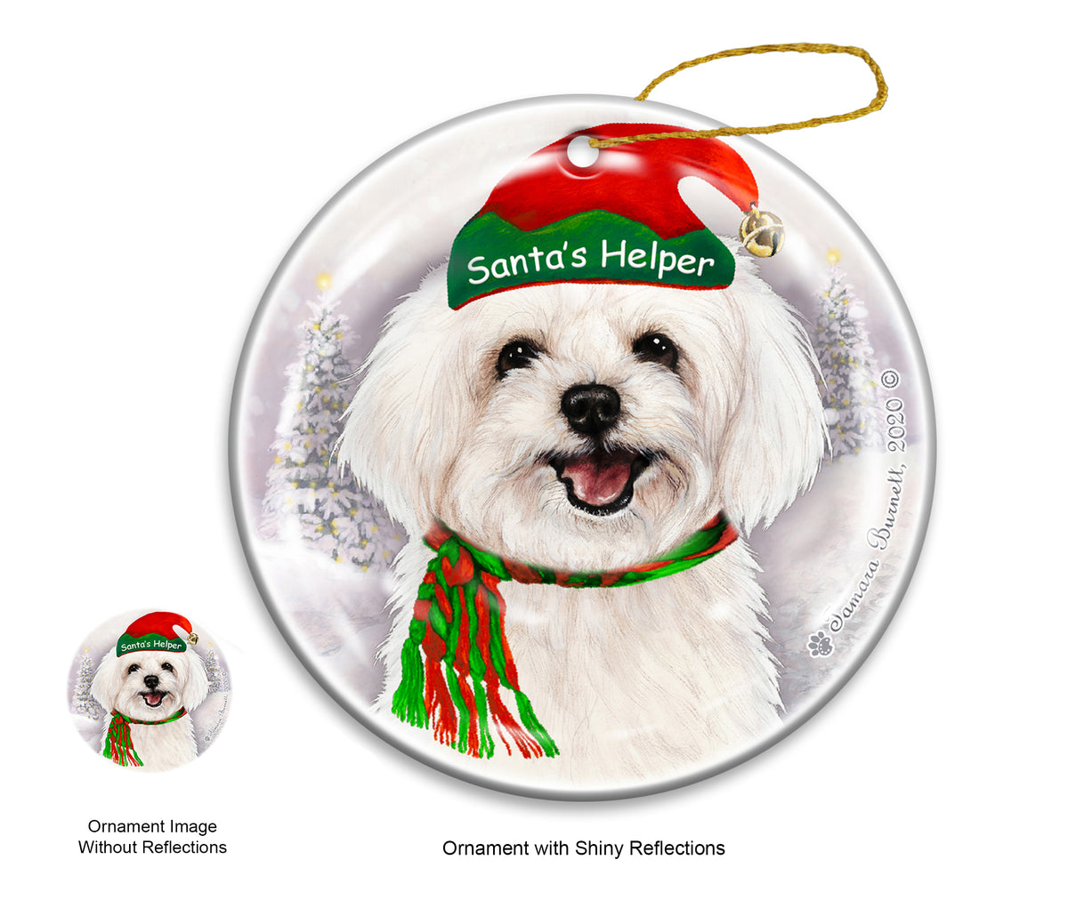 Maltipoo White - Santa's Helper Ornament